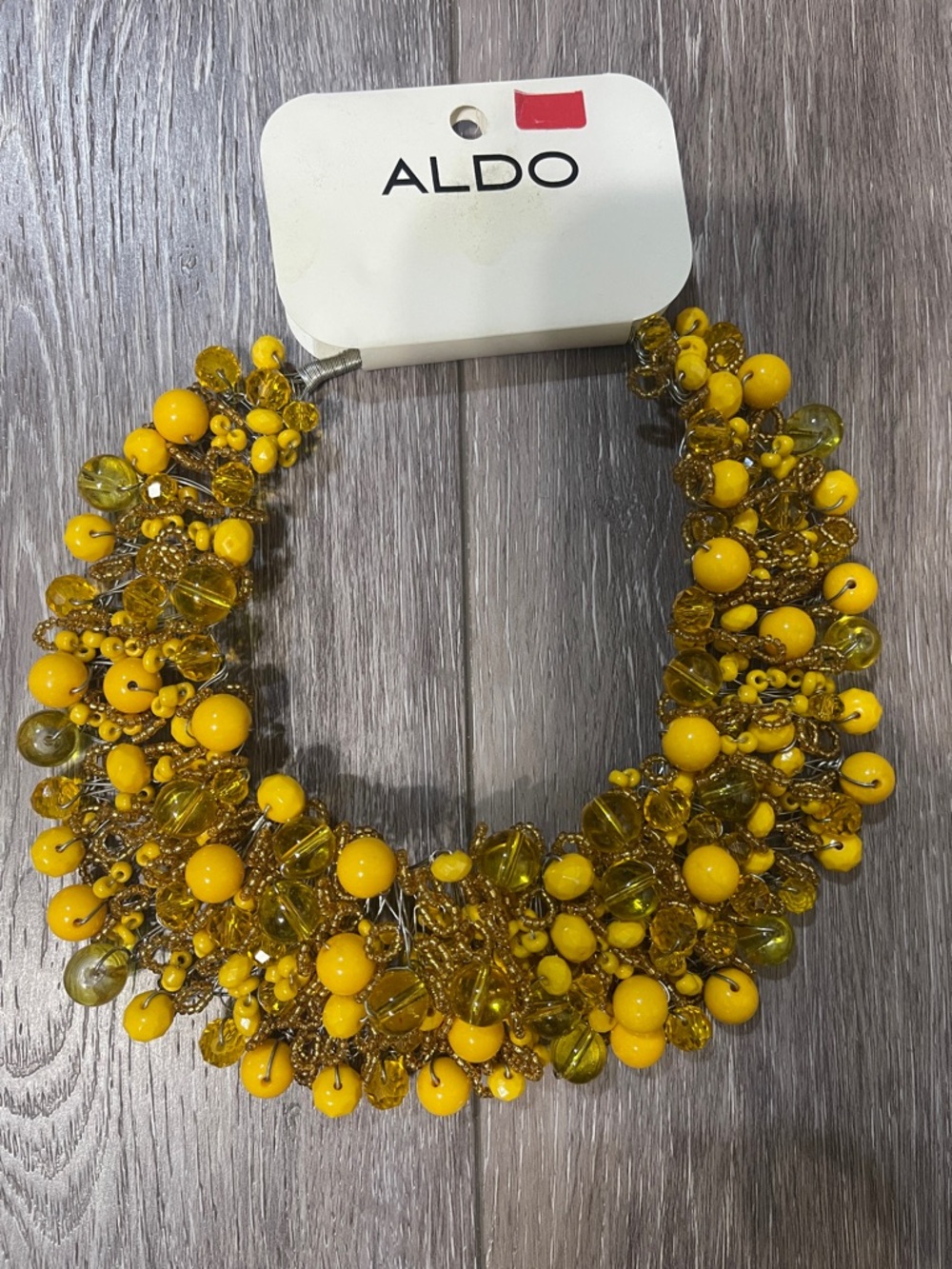 Yellow Beaded Statement Necklace - Women's Fashion Jewelry - Picture 2 of 4